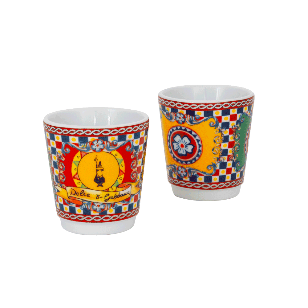 Bialetti Dolce & Gabbana Box Set Moka Express Carretto Siciliano за 2 шолј.,2 порцелански шолјички и 2 златни лаж.