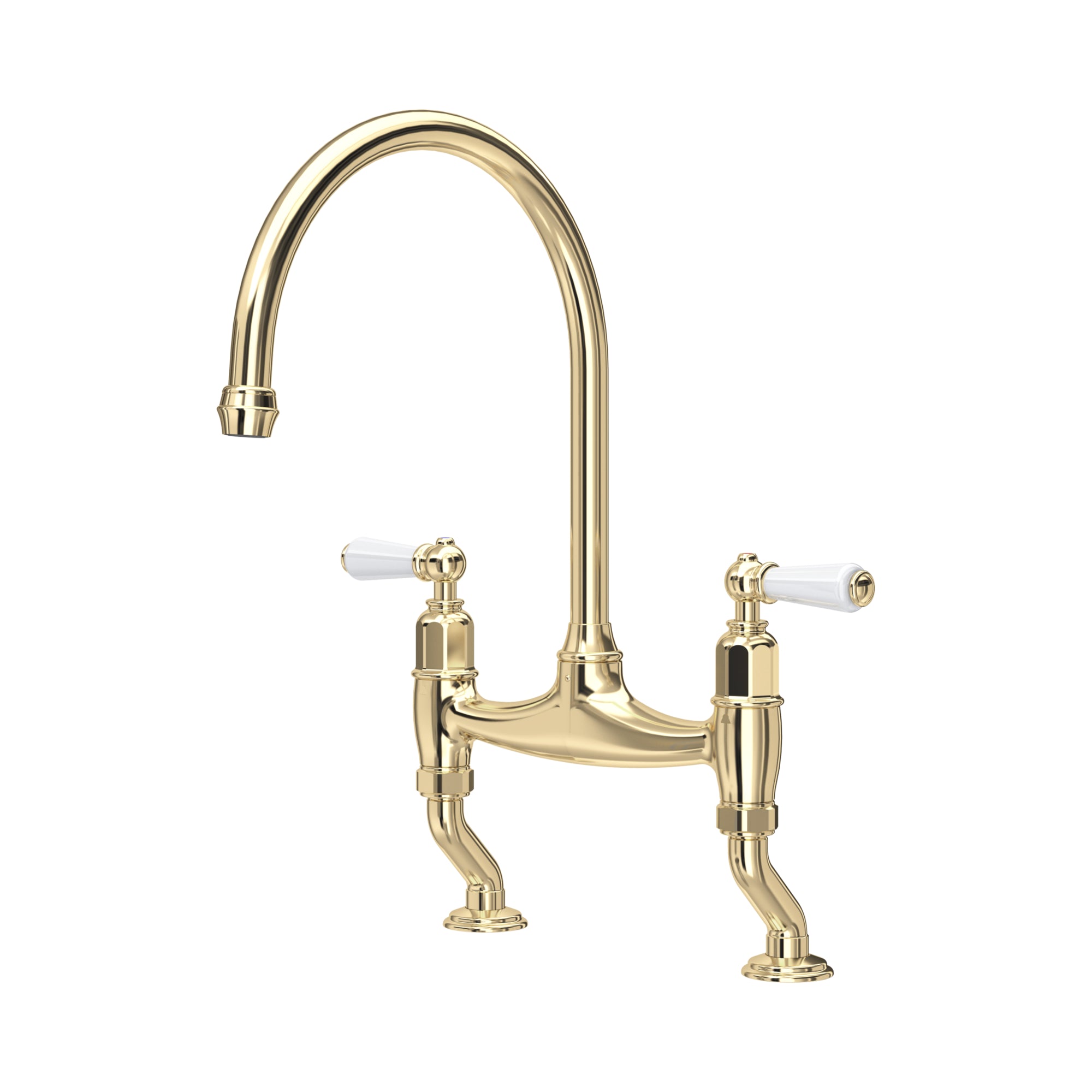 Perrin & Rowe Georgian Era 4-отворна кујнска чешма со C-излив,страничен туш и крстести рачки