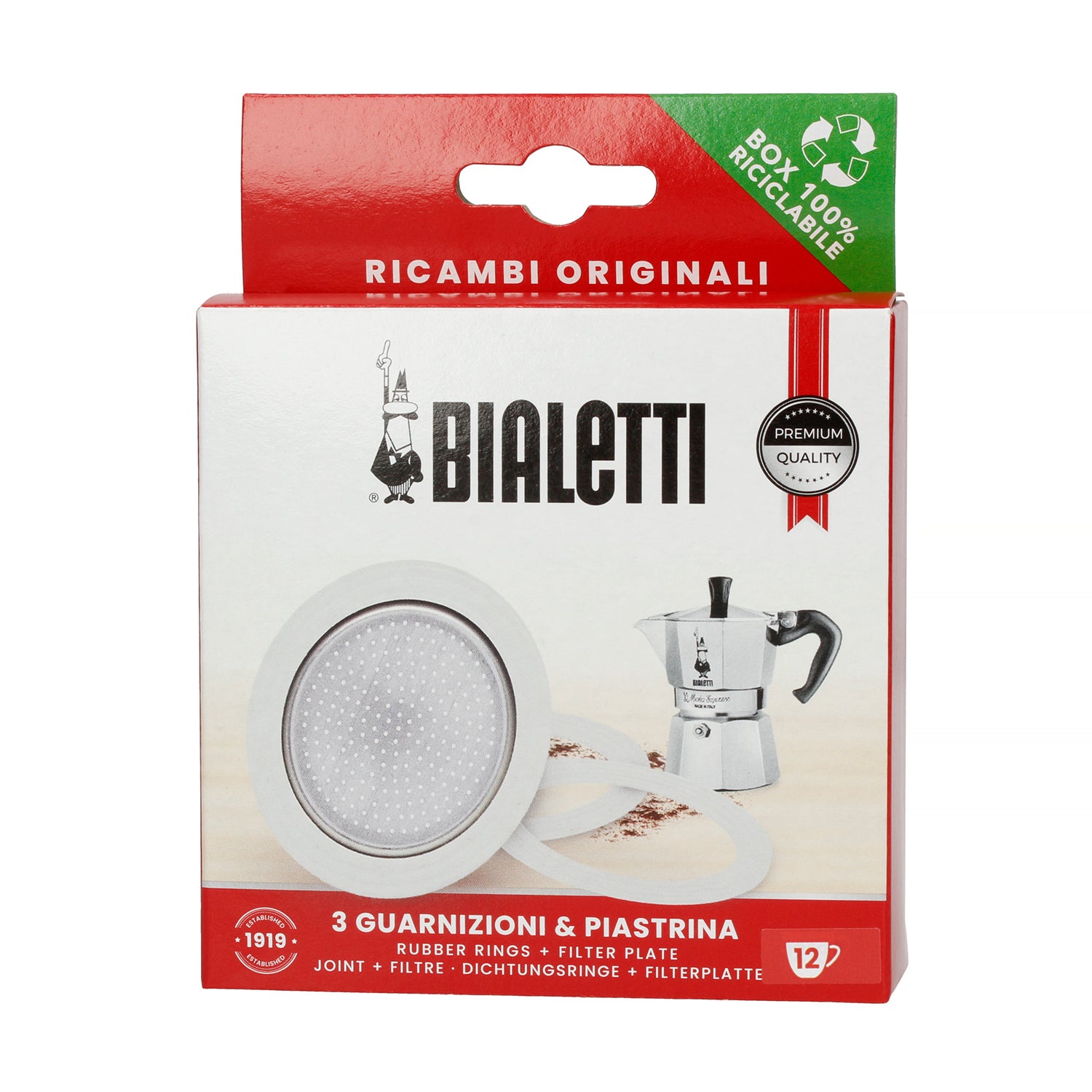 Bialetti резервен дел Сет 3 гумени заптивки и 1 филтер сито за 12 шолји.