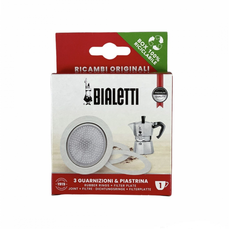 Bialetti резервен дел Сет 3 гумени заптивки и 1филтер сито за 1 шолја.