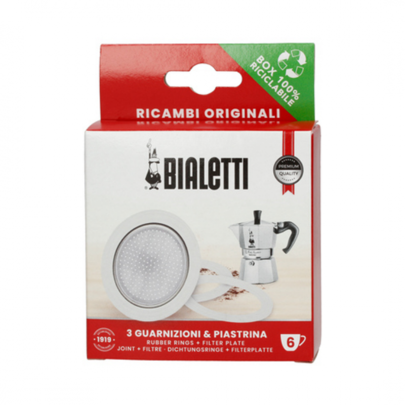 Bialetti резервен дел Сет 3 гумени заптивки и 1 филтер сито за 6 шолји.