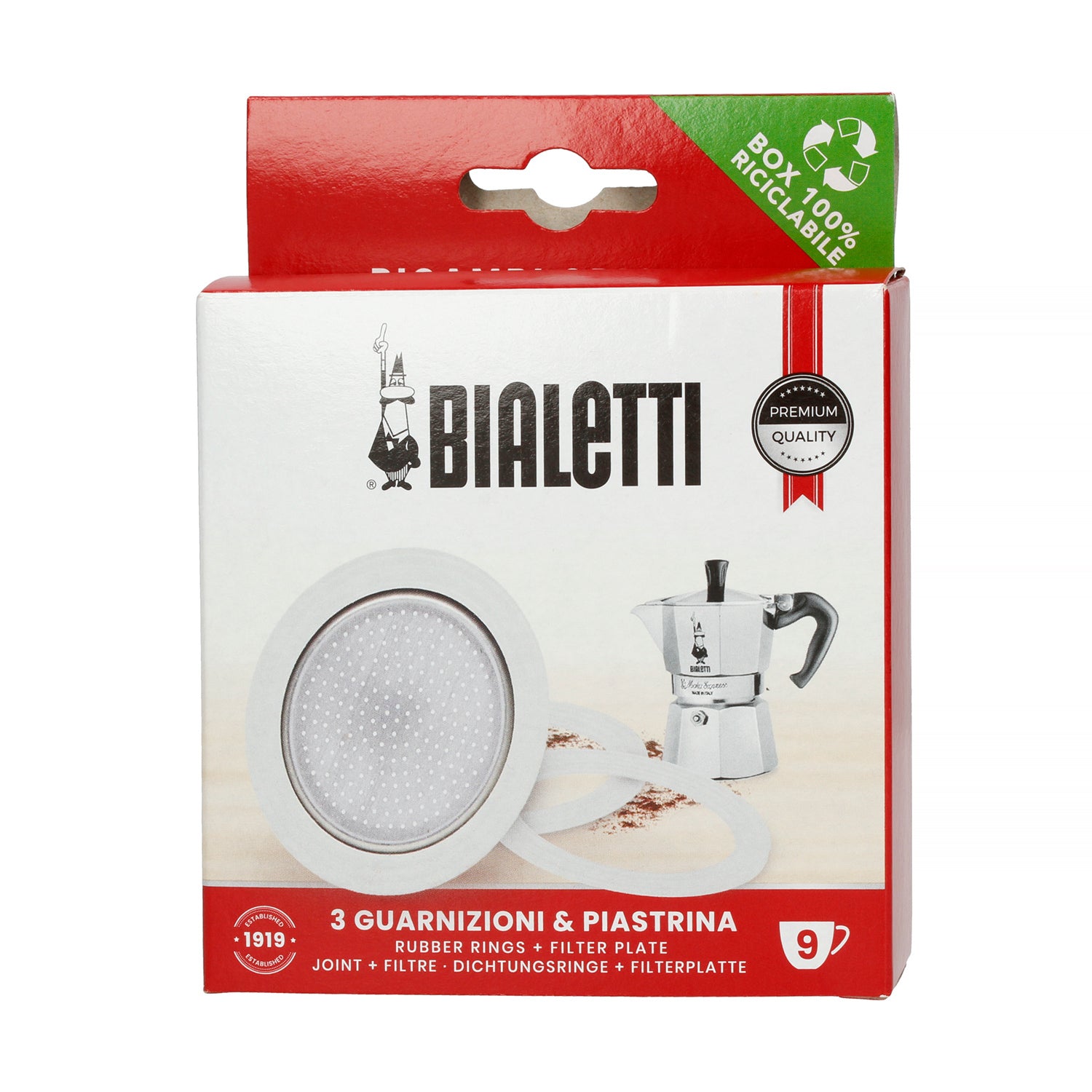 Bialetti резервен дел Сет 3 гумени заптивки и 1 филтер сито за 9 шолји.